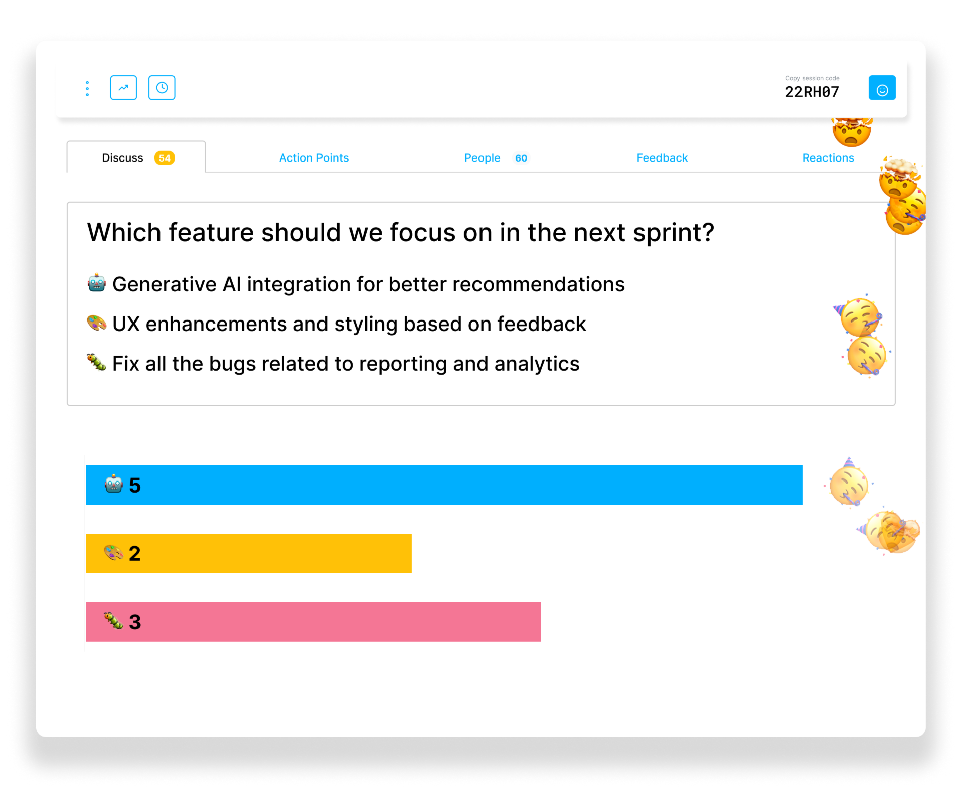Engaging real time reactions and polls